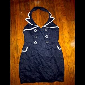 Sailor button front halter back dress sz M